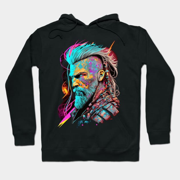 Neon Cyberpunk Viking - V1.11 Hoodie by SMCLN